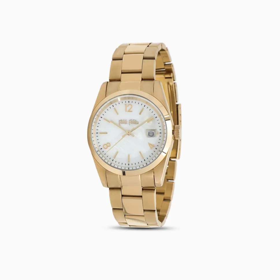 Women Folli Follie Bracelet^All Time Gold Plated Bracelet Watch With Small Case And White Mop Dial