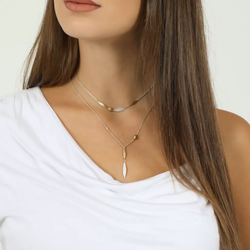 Women Folli Follie Necklaces^Anima Olea Bi-Color Choker Necklace With Leaves And Olive Motif