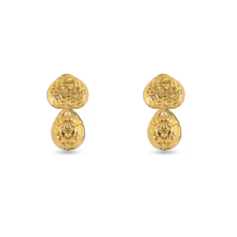 Women Folli Follie Earrings^Archaics Gold Plated Dangle Earrings Carved Heart And Drop