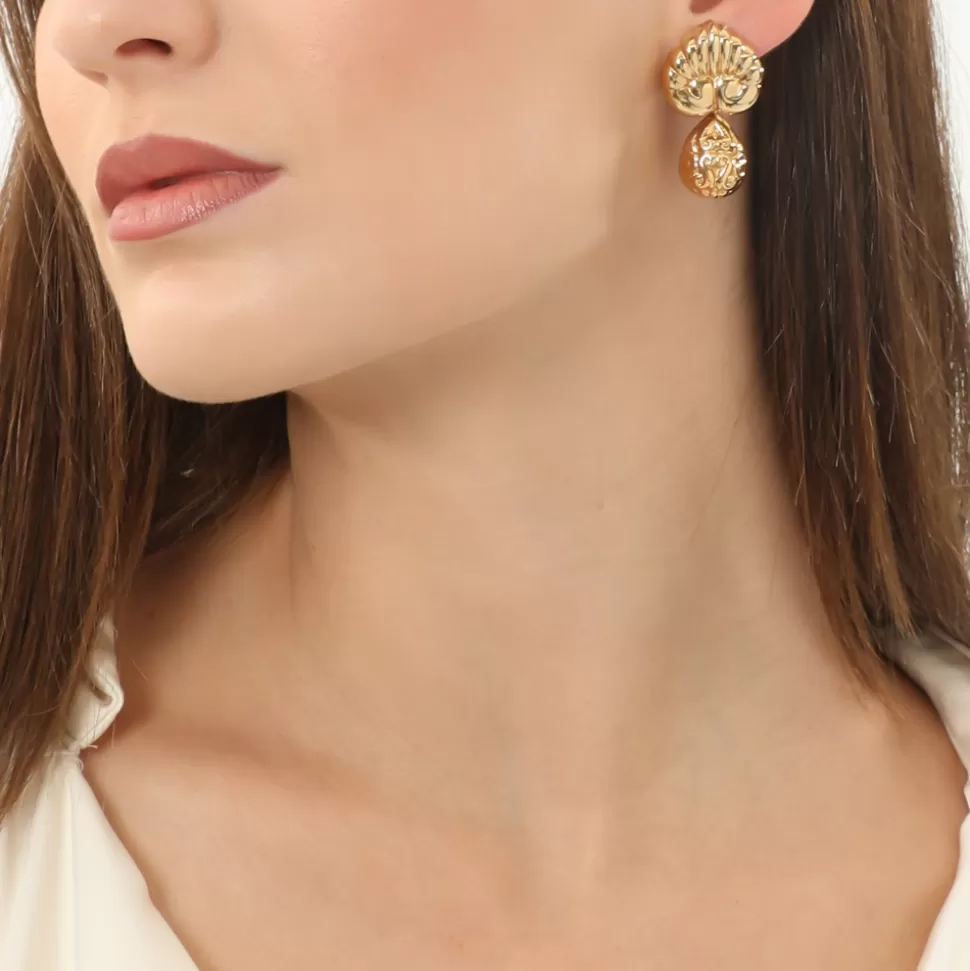 Women Folli Follie Earrings^Archaics Gold Plated Earrings Anthemion And Carved Drop