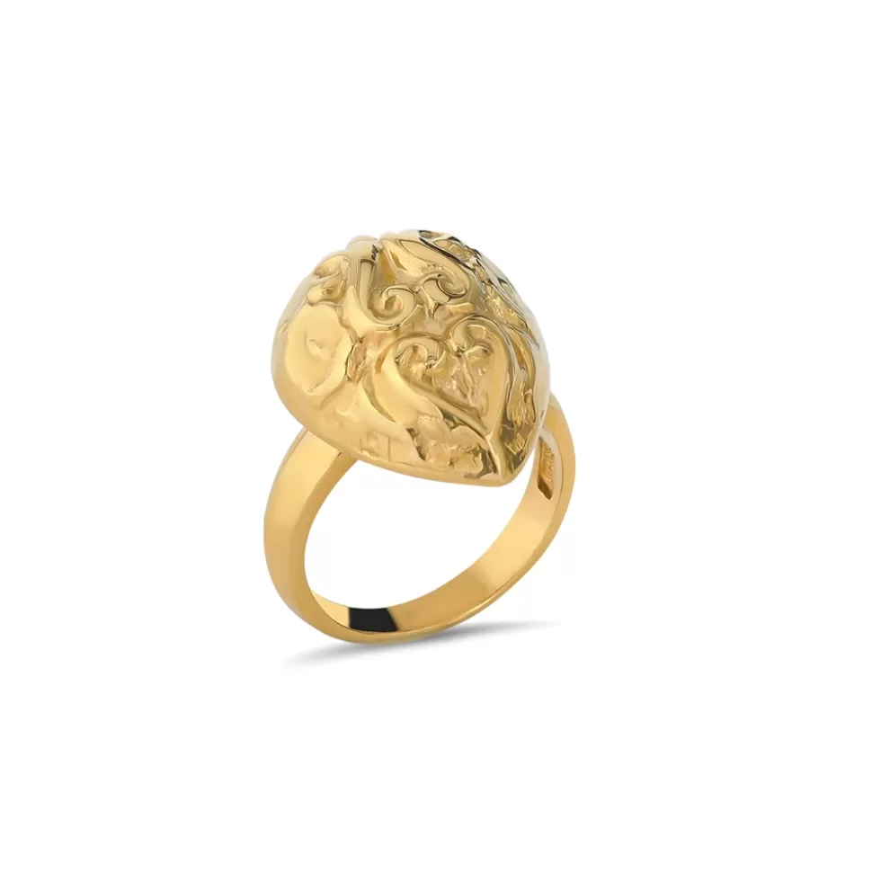 Women Folli Follie Rings^Archaics Gold Plated Ring Carved Drop