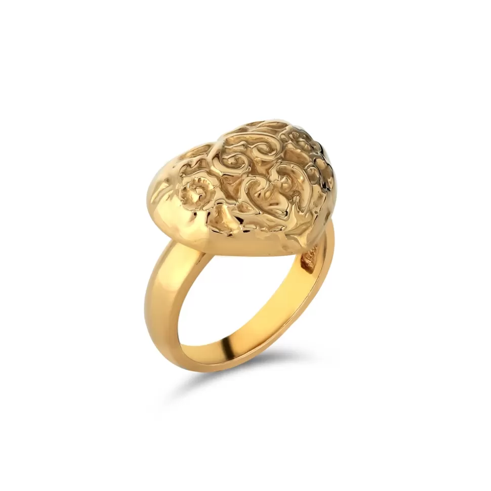 Women Folli Follie Rings^Archaics Gold Plated Ring Carved Heart