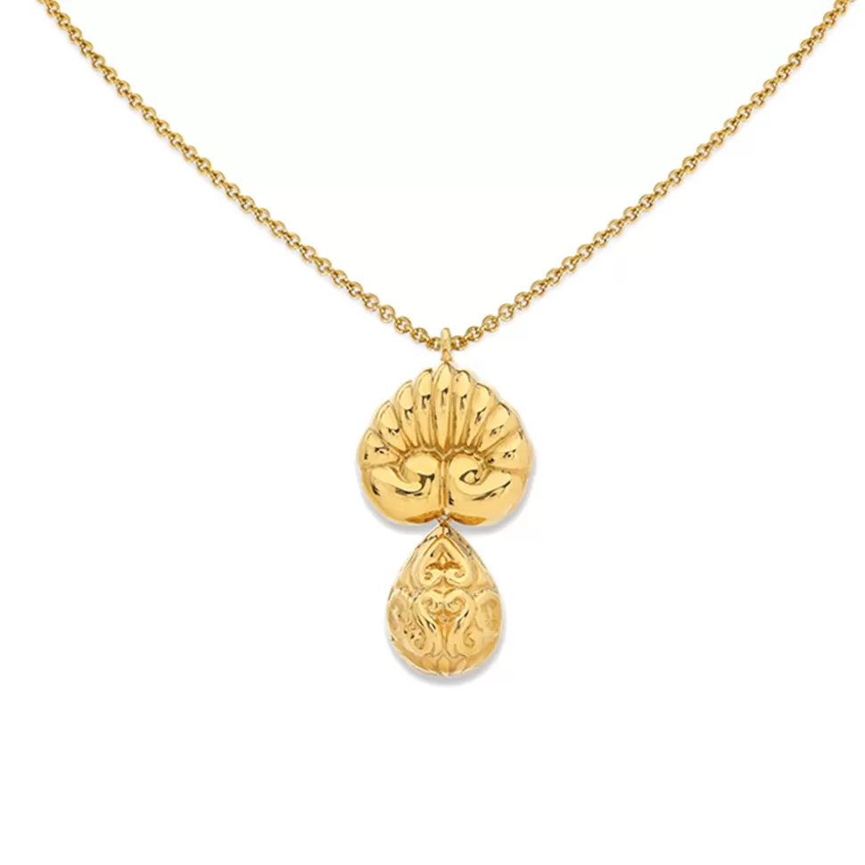 Women Folli Follie Necklaces^Archaics Short Gold Plated Necklace With Anthemion And Carved Drop