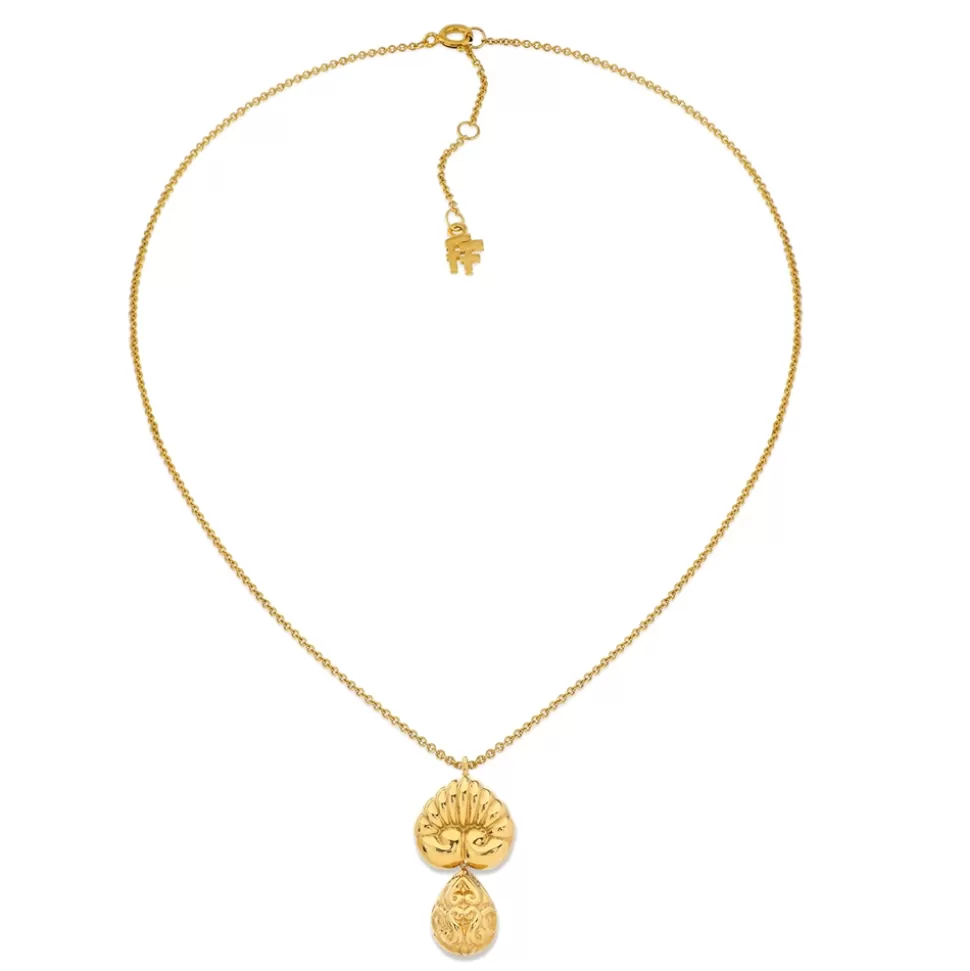 Women Folli Follie Necklaces^Archaics Short Gold Plated Necklace With Anthemion And Carved Drop