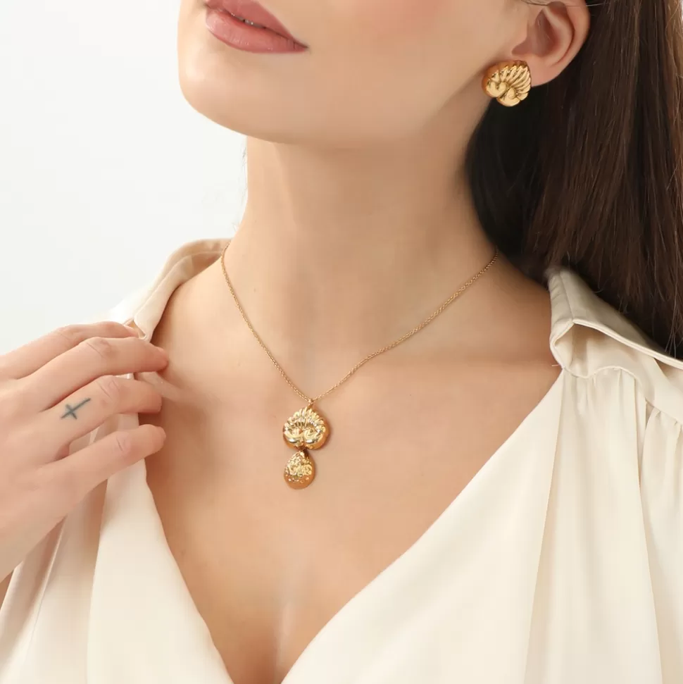 Women Folli Follie Necklaces^Archaics Short Gold Plated Necklace With Anthemion And Carved Drop