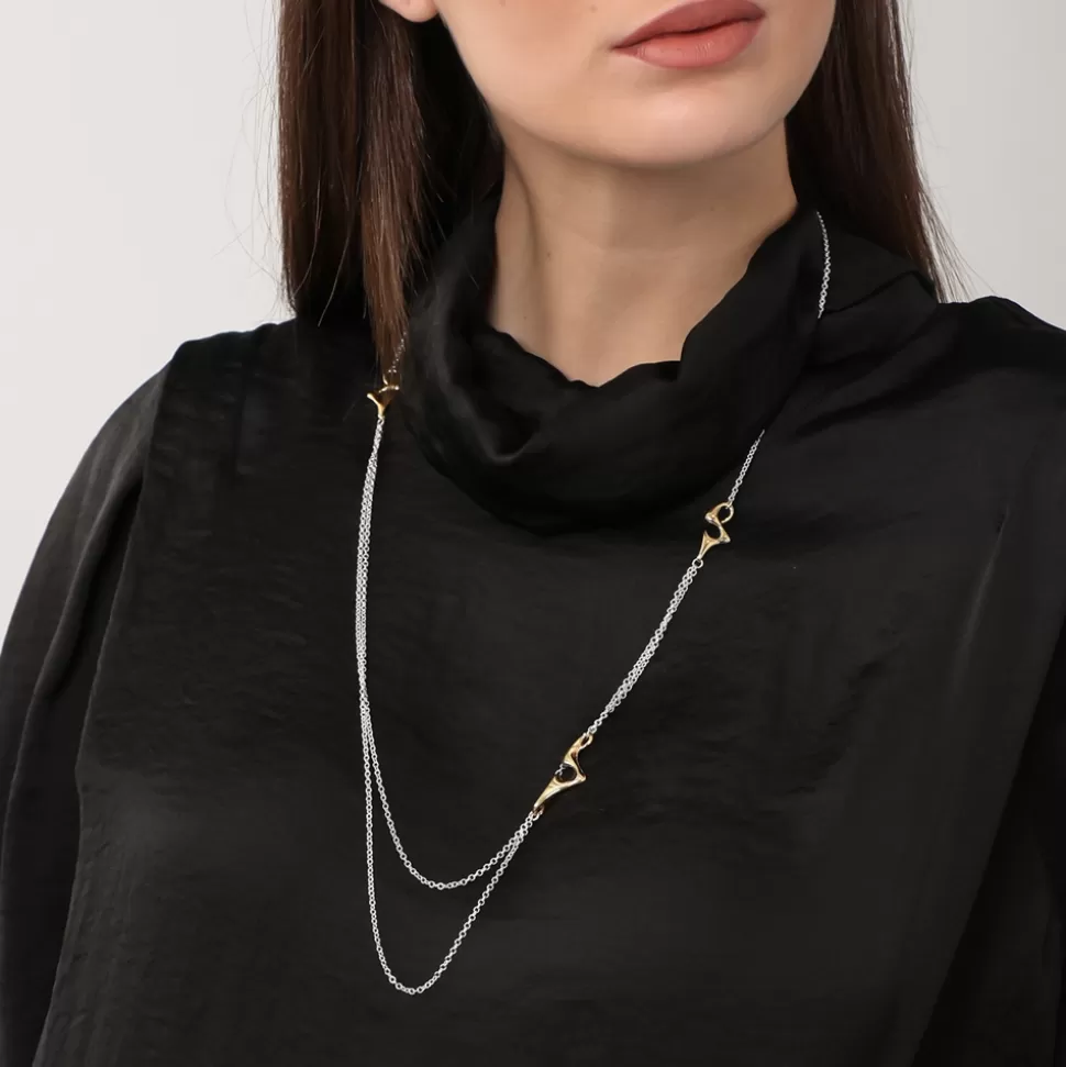 Women Folli Follie Necklaces^Beauty Flow Long Silver Double Chain Necklace With Irregular Motifs
