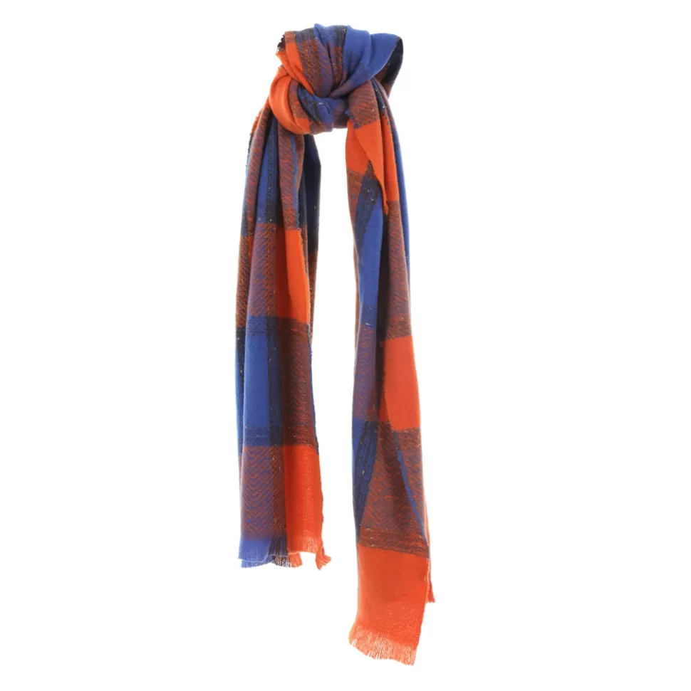 Women Folli Follie Scarves^Checkered Scarf From Viscose Blue And Orange