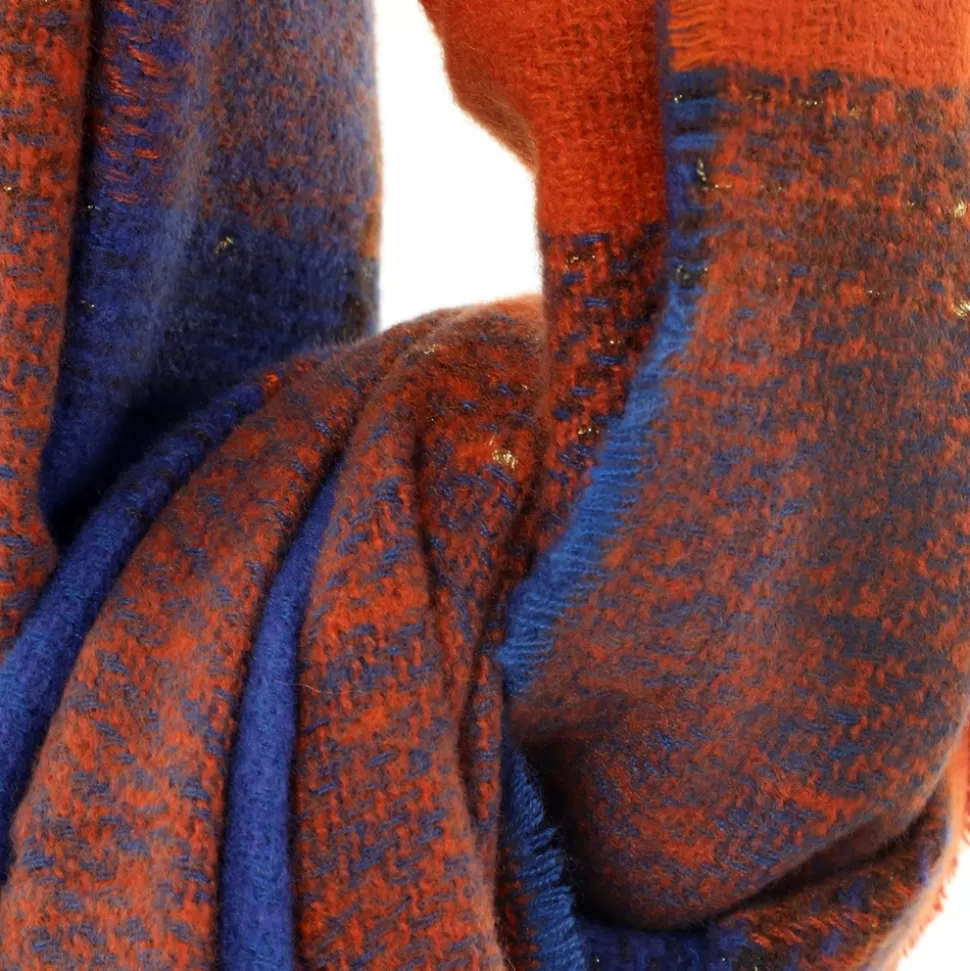 Women Folli Follie Scarves^Checkered Scarf From Viscose Blue And Orange