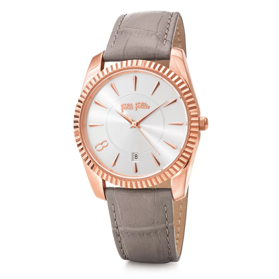 Women Folli Follie Leather Strap^Chronos Tales Big Case Leather Watch