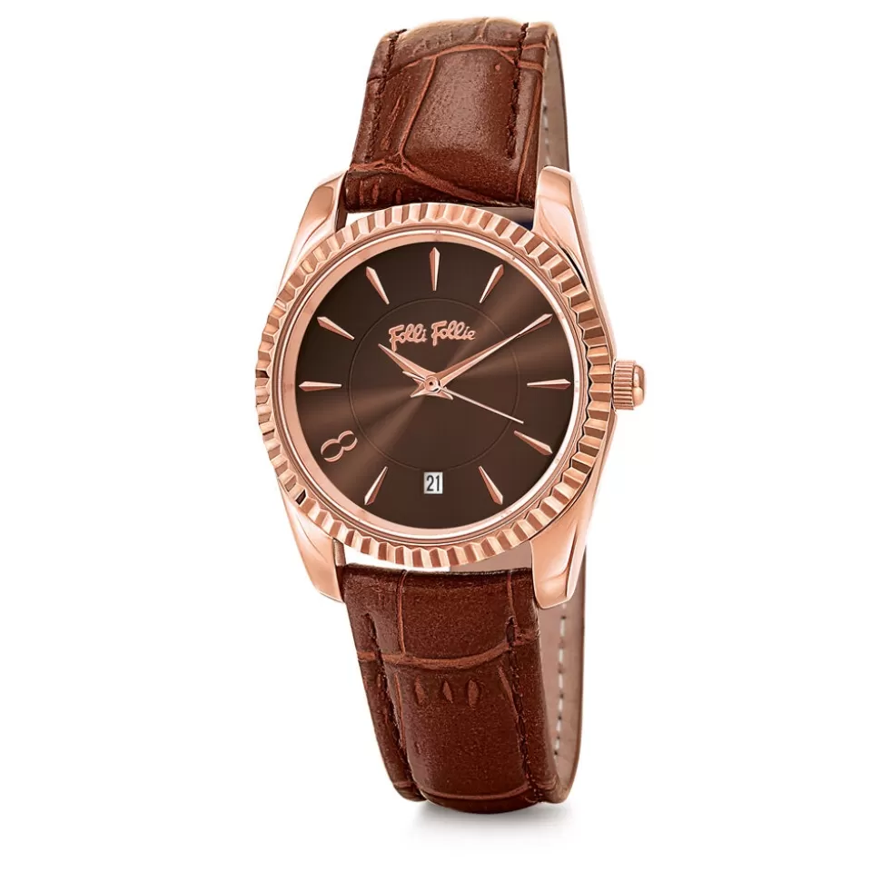 Women Folli Follie Leather Strap^Chronos Tales Small Case Leather Watch