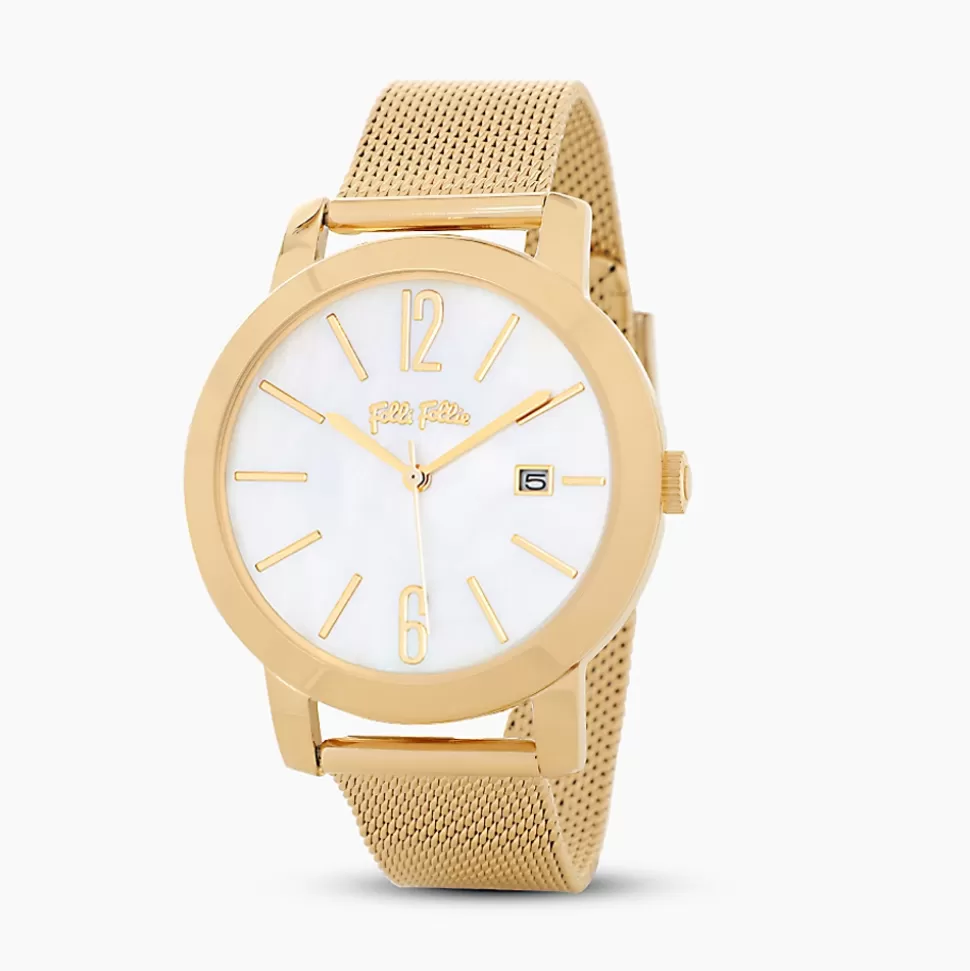 Women Folli Follie Bracelet^Drive Me Gold Plated Watch With Mesh Bracelet