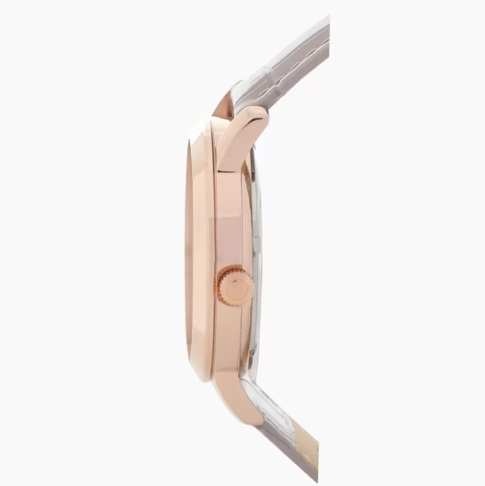Women Folli Follie Leather Strap^Drive Me Rose Gold Plated Watch With Gray Leather Strap