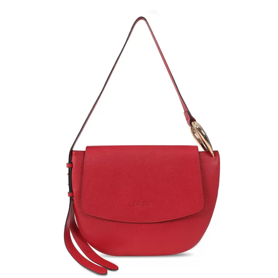 Women Folli Follie Shoulder^Fab N' Classy Red Leather Shoulder Bag With Lid