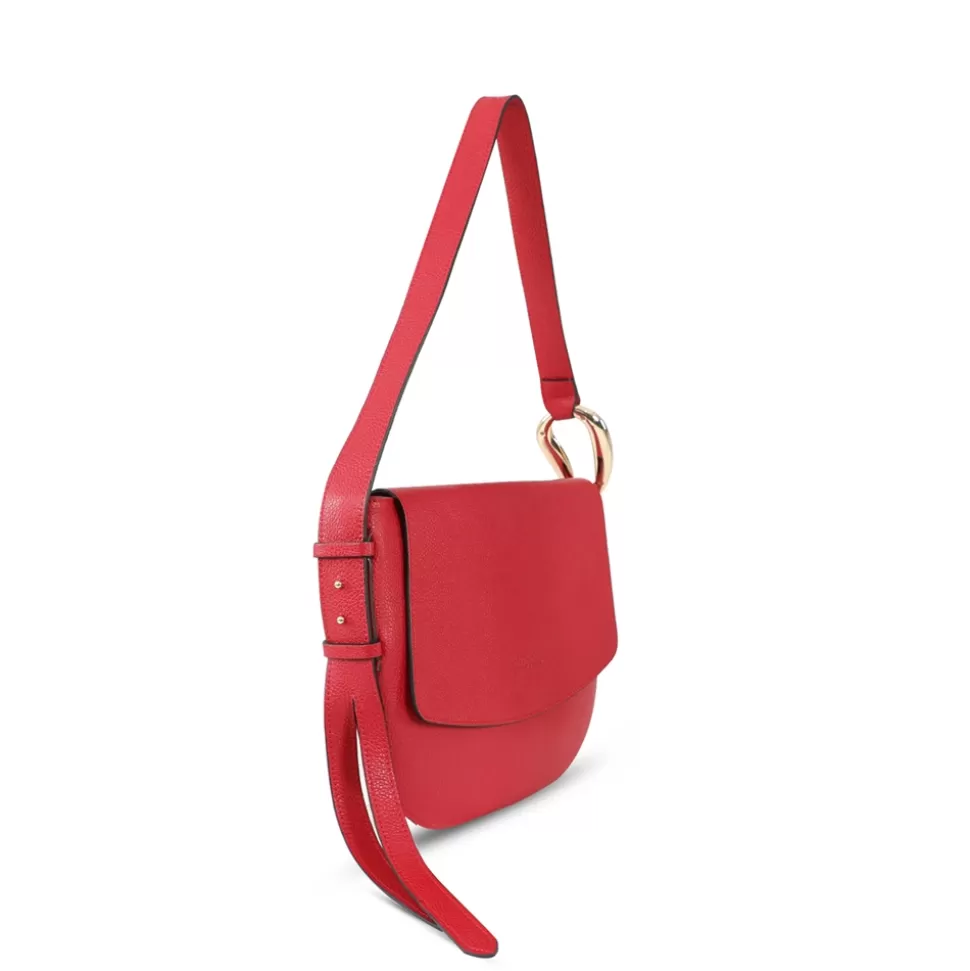 Women Folli Follie Shoulder^Fab N' Classy Red Leather Shoulder Bag With Lid