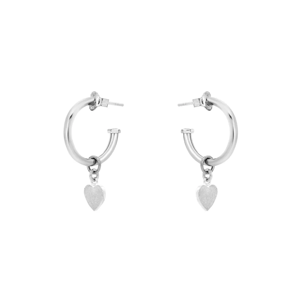 Women Folli Follie Earrings^Fashionable.Me Extra Small Silver Hoops With Heart Charm