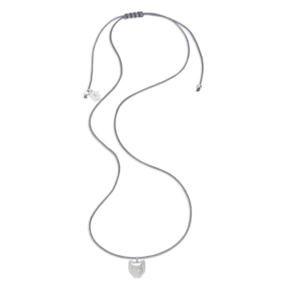 Women Folli Follie Necklaces^Fashionable.Me Grey Cord Necklace With Silver Cat Motif