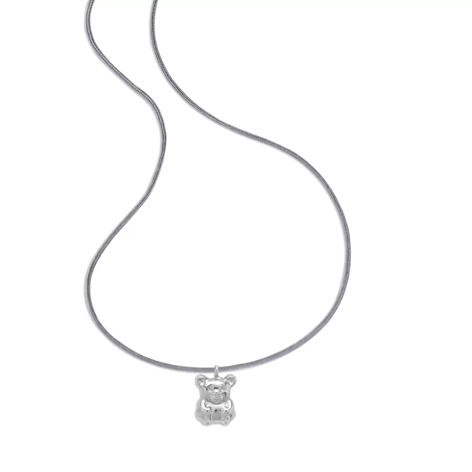 Women Folli Follie Necklaces^Fashionable.Me Grey Cord Necklace With Silver Small Bear Motif