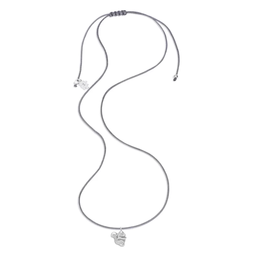 Women Folli Follie Necklaces^Fashionable.Me Grey Cord Necklace With Silver Squirrel Motif