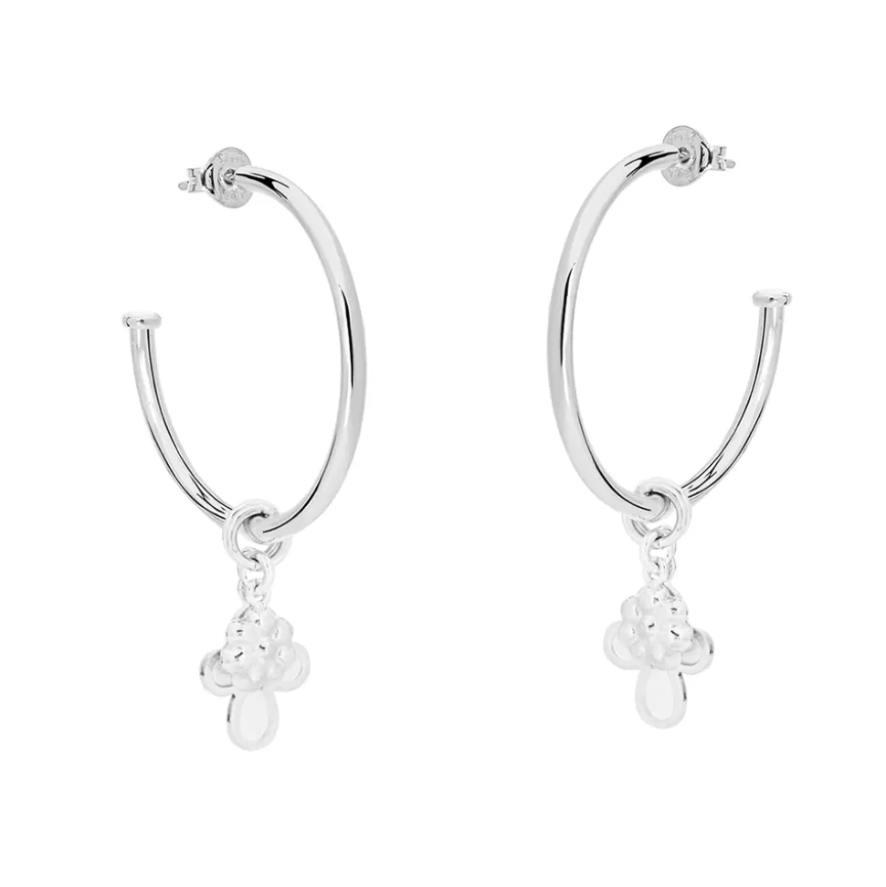 Women Folli Follie Earrings^Fashionable.Me Large Silver Hoops With Cross And Flower Charms