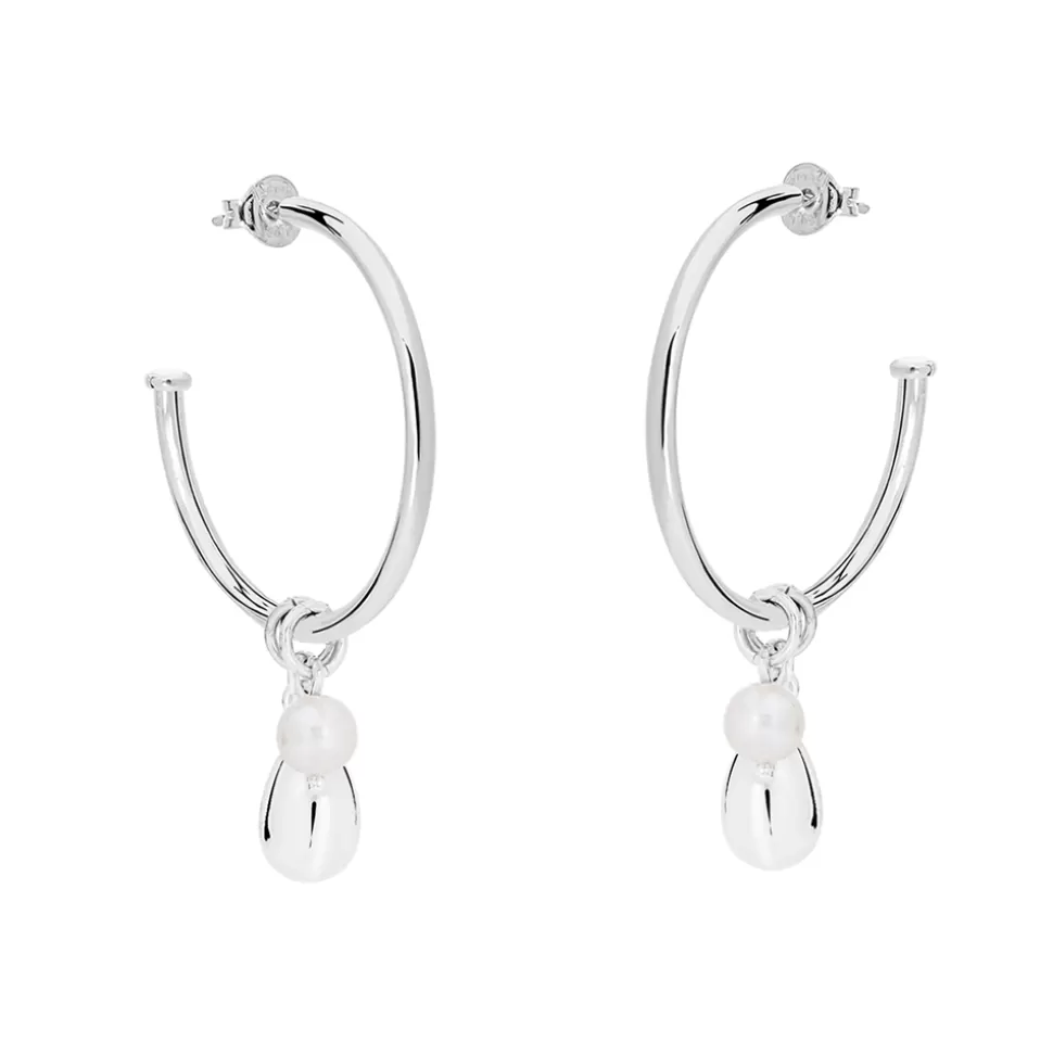 Women Folli Follie Earrings^Fashionable.Me Large Silver Hoops With Drop And Pearl Charms