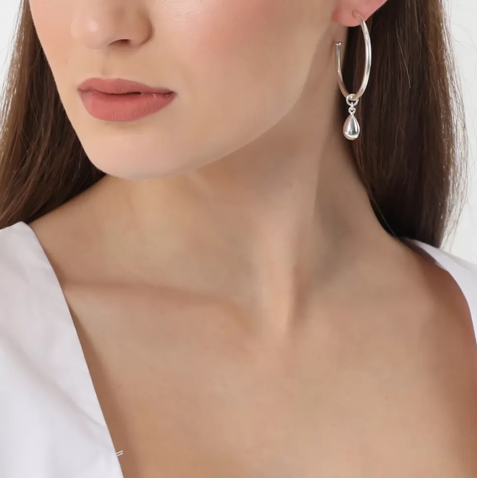 Women Folli Follie Earrings^Fashionable.Me Large Silver Hoops With Drop And Pearl Charms