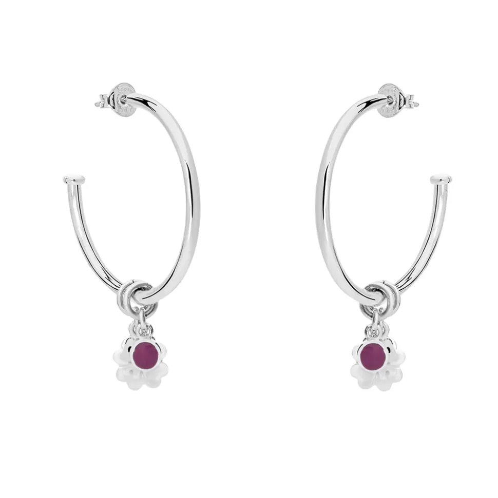 Women Folli Follie Earrings^Fashionable.Me Large Silver Hoops With H4H And Purple Round Charms