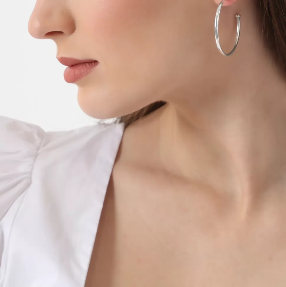 Women Folli Follie Earrings^Fashionable.Me Large Silver Hoops With H4H And Purple Round Charms