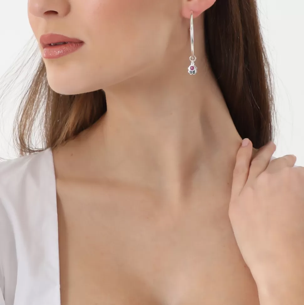 Women Folli Follie Earrings^Fashionable.Me Large Silver Hoops With H4H And Purple Round Charms
