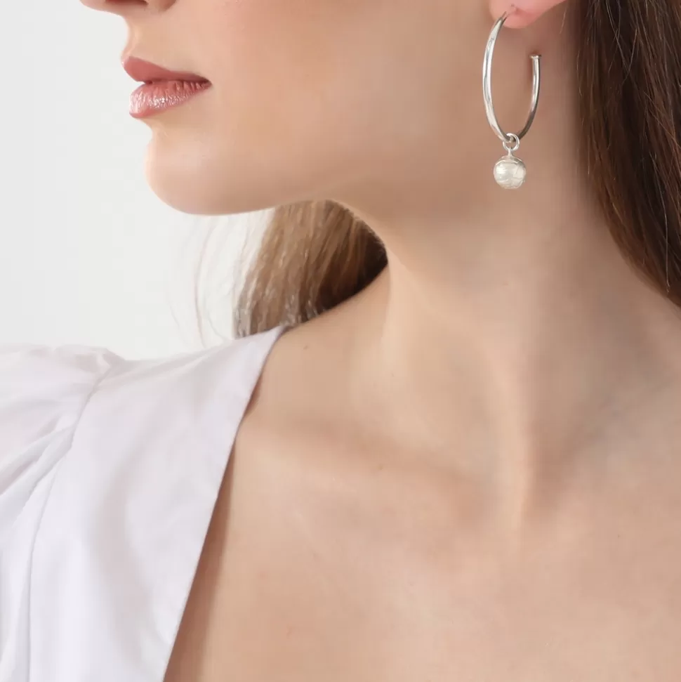 Women Folli Follie Earrings^Fashionable.Me Large Silver Hoops With Sphere And Blue Round Charms