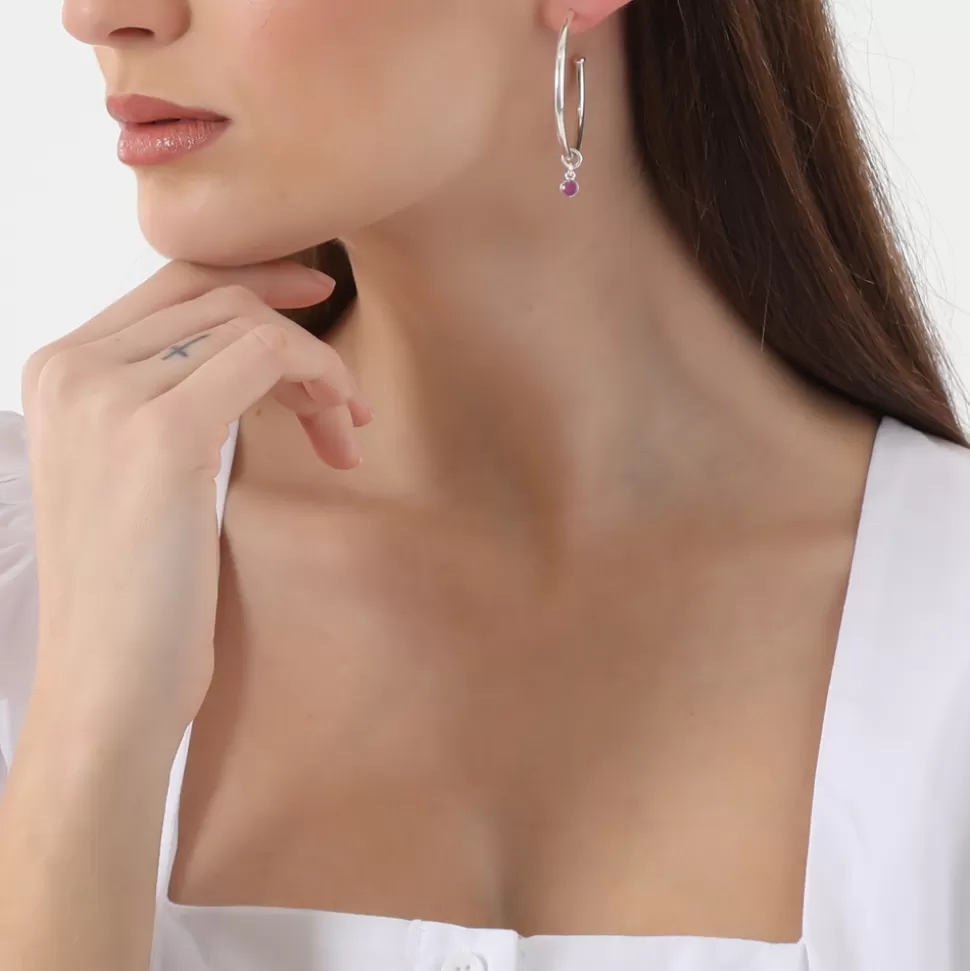Women Folli Follie Earrings^Fashionable.Me Medium Silver Hoops With Cross And Purple Round Charms