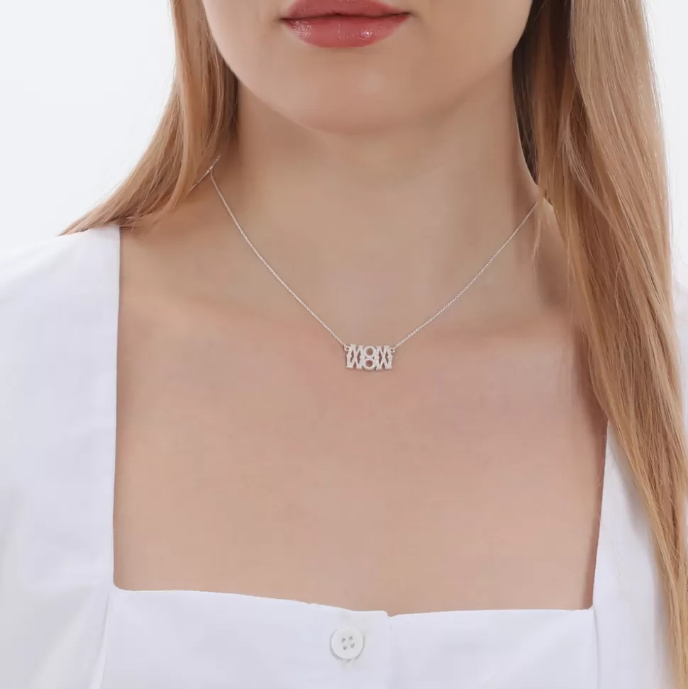Women Folli Follie Necklaces^Fashionable.Me Short Matte Silver Necklace With Word "Mom"