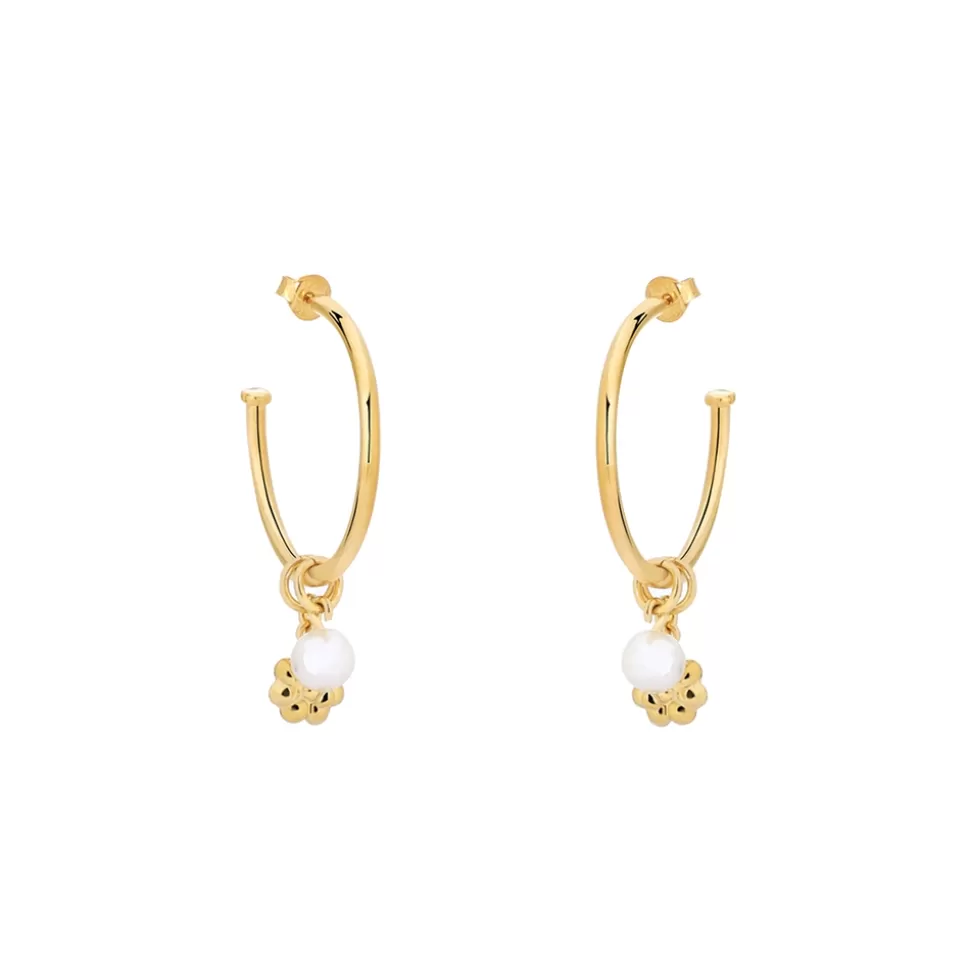 Women Folli Follie Earrings^Fashionable.Me Small Gold Plated Hoops With Flower And Pearl Charms