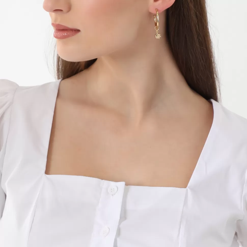 Women Folli Follie Earrings^Fashionable.Me Small Gold Plated Hoops With Flower And Pearl Charms