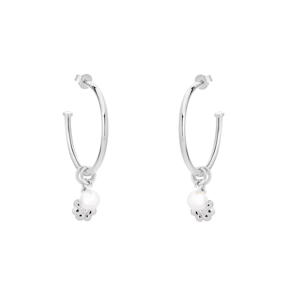 Women Folli Follie Earrings^Fashionable.Me Small Silver Hoops With Flower And Pearl Charms