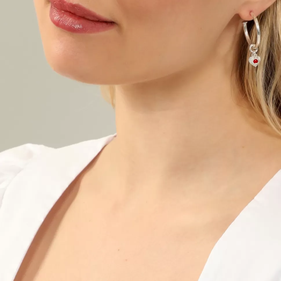Women Folli Follie Earrings^Fashionable.Me Small Silver Hoops With Heart And Red Round Charms