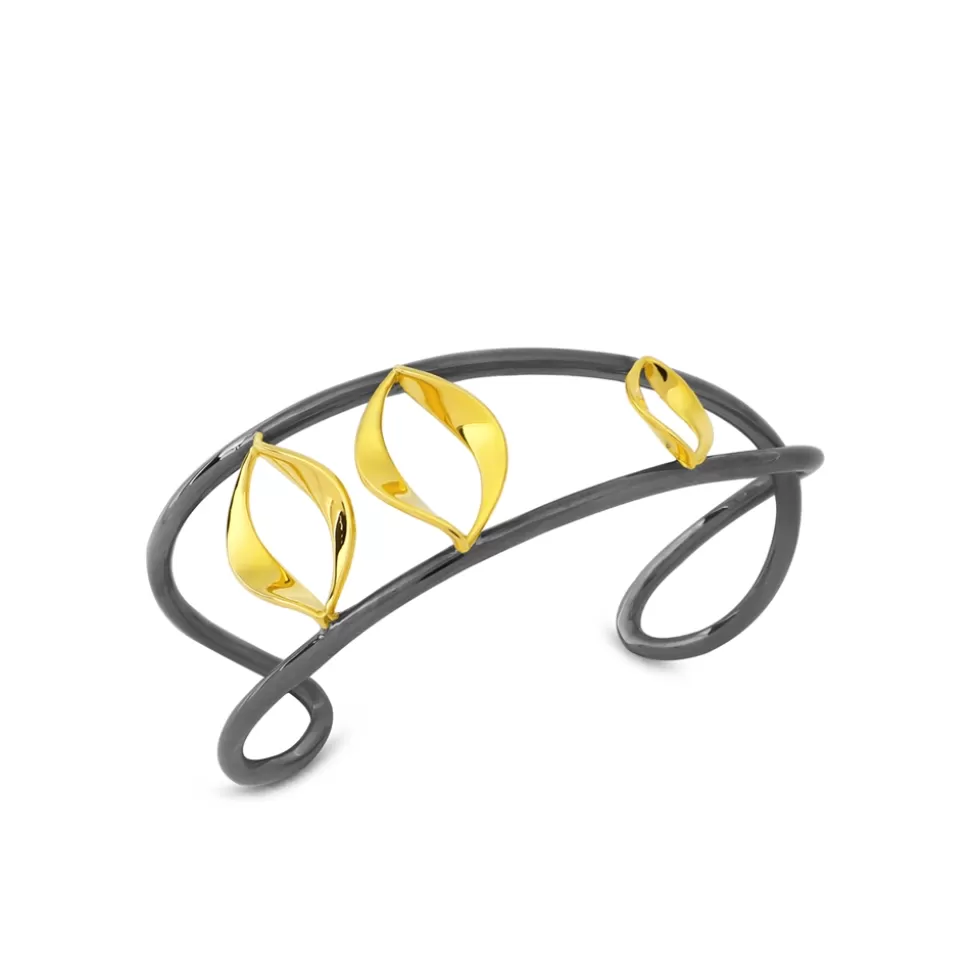 Women Folli Follie Bracelets^Flaming Soul Gun Color Bangle With With Gold Plated Triple Flame Motif