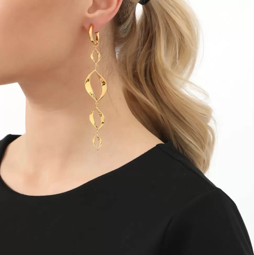 Women Folli Follie Earrings^Flaming Soul Long Asymmetric Gold Plated Earrings