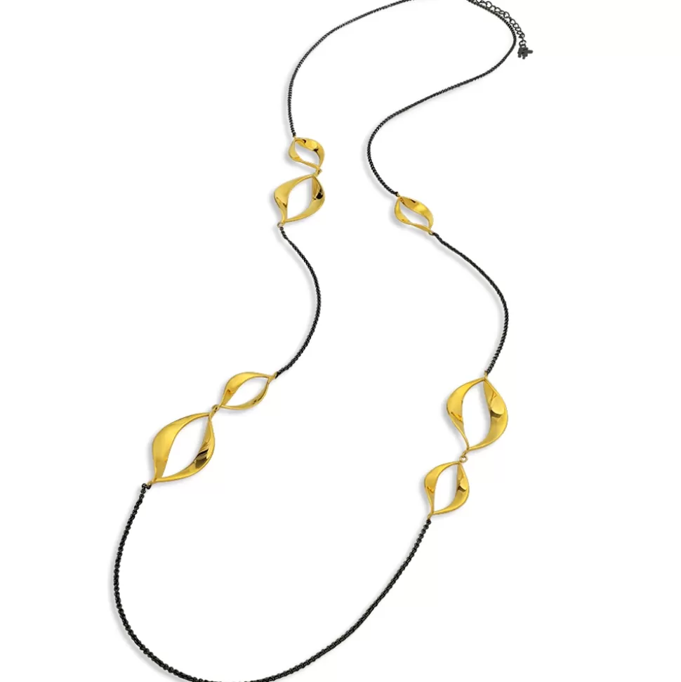 Women Folli Follie Necklaces^Flaming Soul Long Gun Color Necklace With Gold Plated Motifs