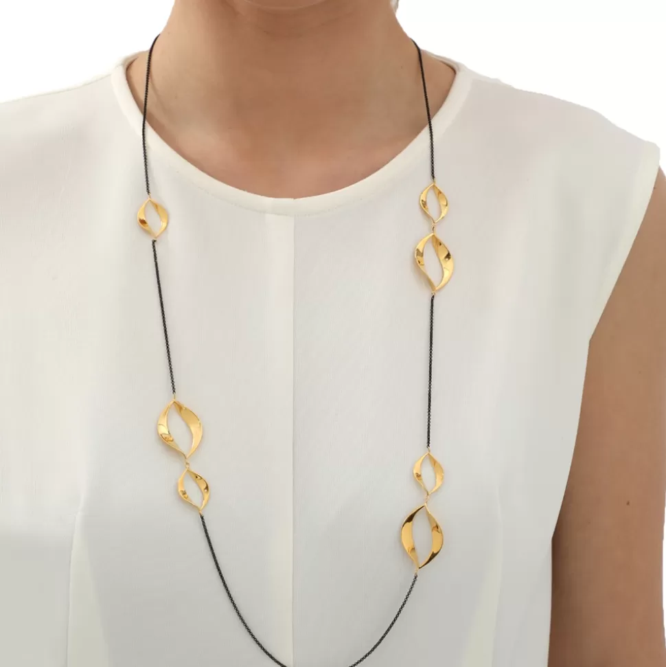 Women Folli Follie Necklaces^Flaming Soul Long Gun Color Necklace With Gold Plated Motifs