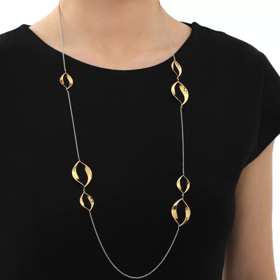 Women Folli Follie Necklaces^Flaming Soul Long Silvery Necklace With Gold Plated Motifs