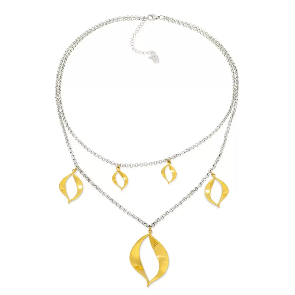 Women Folli Follie Necklaces^Flaming Soul Short Double Chain Silvery Necklace With Gold Plated Motifs