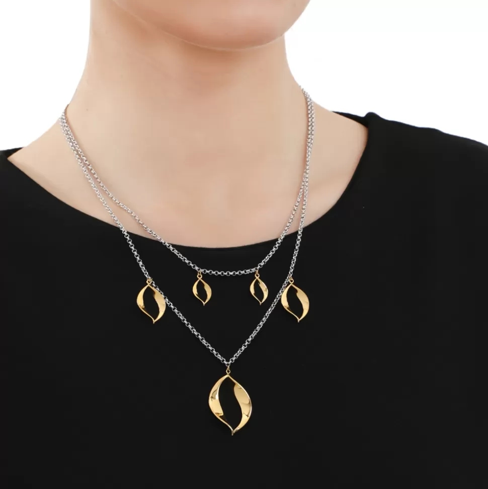 Women Folli Follie Necklaces^Flaming Soul Short Double Chain Silvery Necklace With Gold Plated Motifs