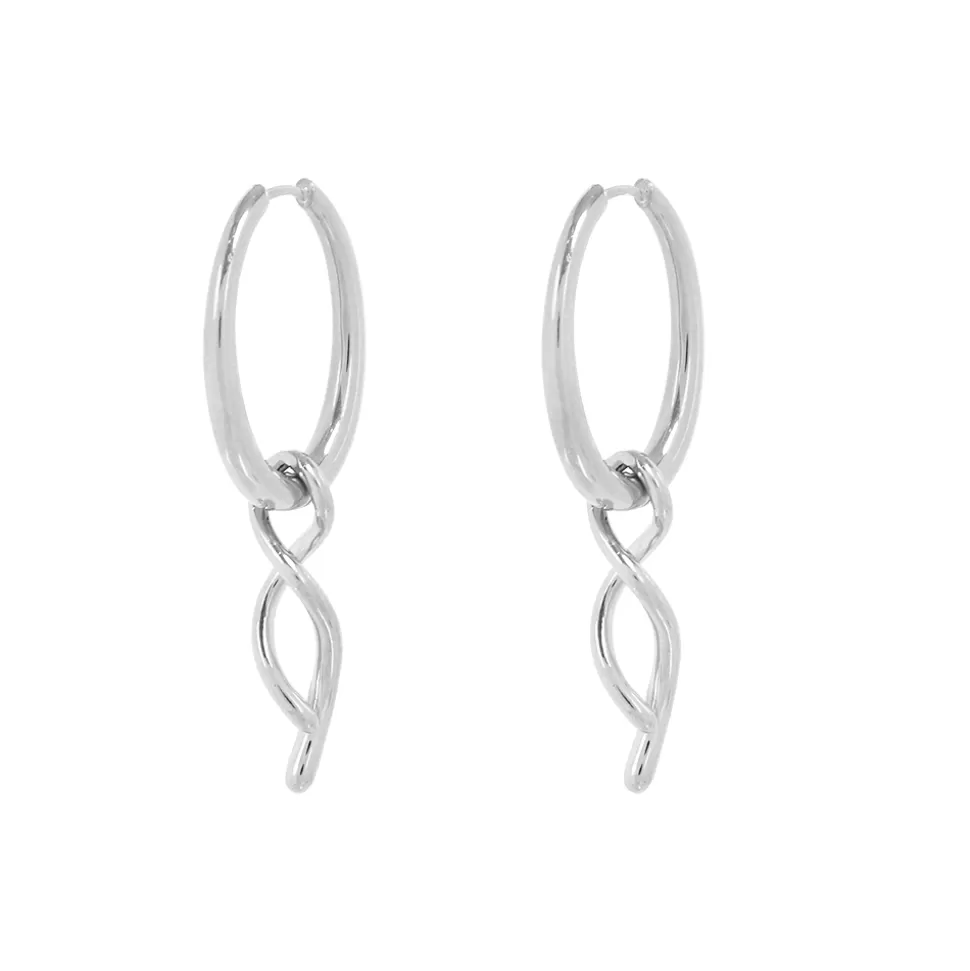 Women Folli Follie Earrings^Fluidity Color Silver Plated Hoops With Spiral Motif