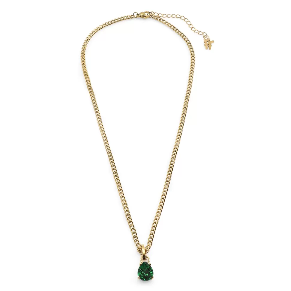 Women Folli Follie Necklaces^Good Vibes Short Gold Plated Chain Necklace With Crystal Stone