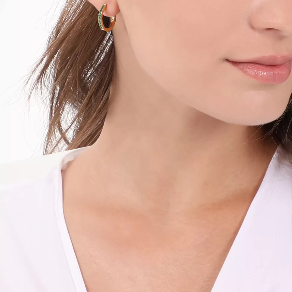 Women Folli Follie Earrings^Good Vibes Small Gold Plated Hoops With Crystals