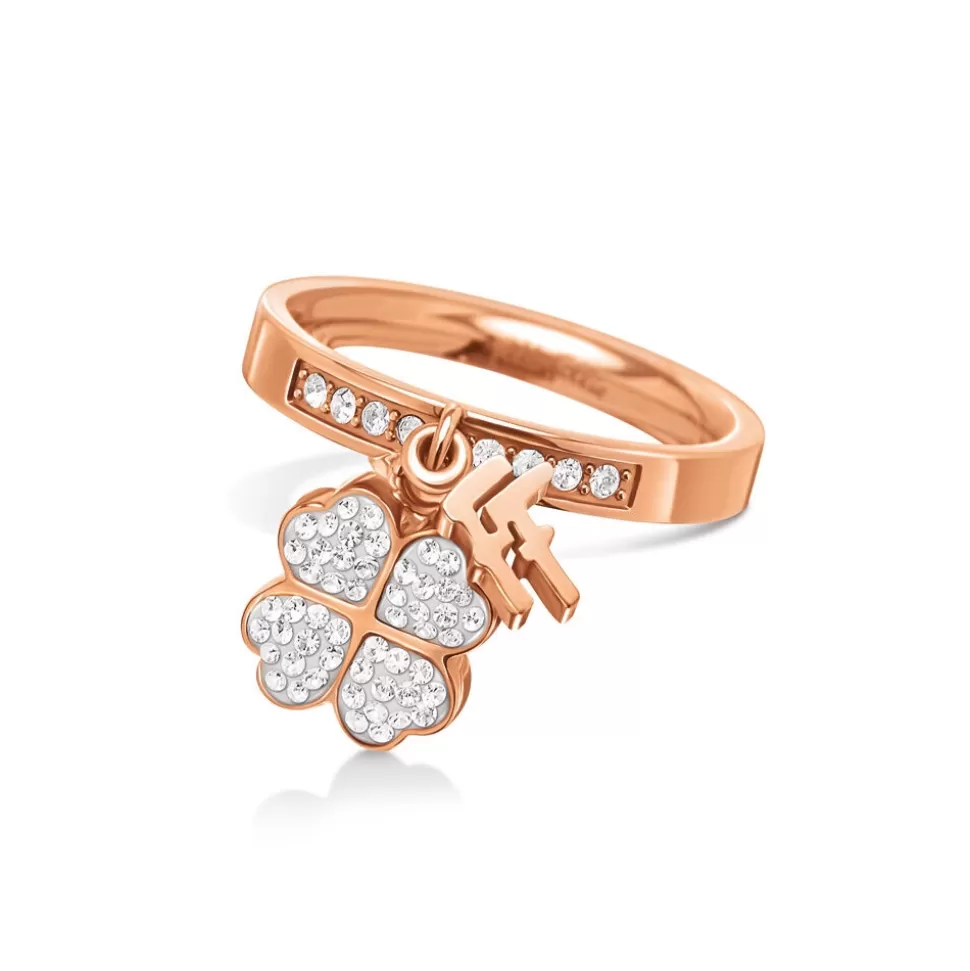 Women Folli Follie Rings^Heart4Heart Rose Gold Plated Charms Stone Ring