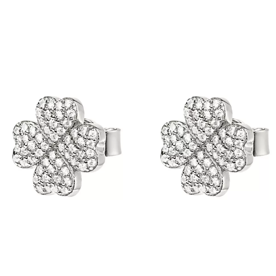 Women Folli Follie Earrings^Heart4Heart Silver 925 Rhodium Plated Stud Earrings