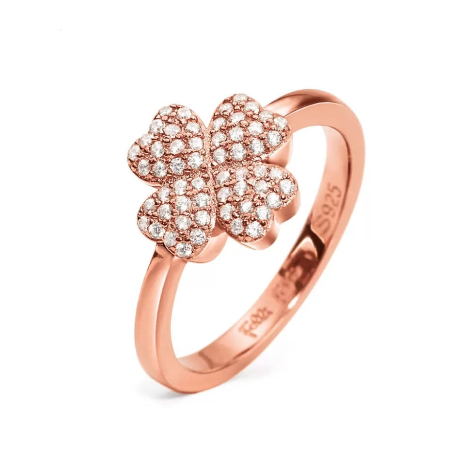 Women Folli Follie Rings^Heart4Heart Silver 925 Rose Gold Plated Ring