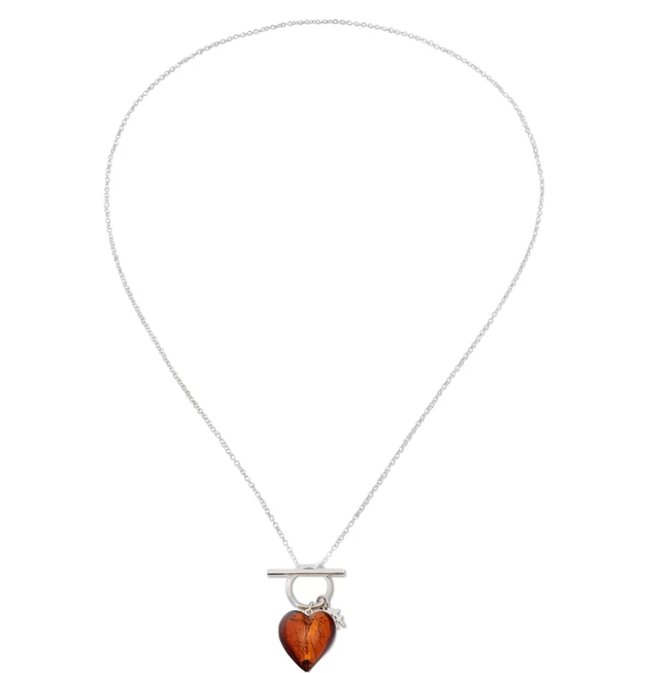 Women Folli Follie Necklaces^Hearty Candy Long Silver Necklace Withmurrine Glass Heart And Bar Clasp
