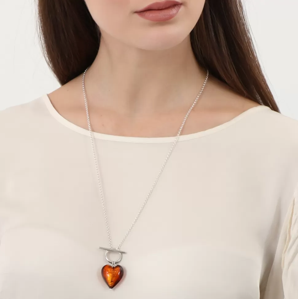 Women Folli Follie Necklaces^Hearty Candy Long Silver Necklace Withmurrine Glass Heart And Bar Clasp